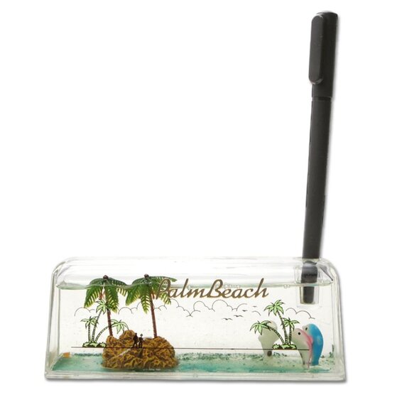 Vintage 80s Palm Beach Lucite Water Globe Pen Holder Paperweight Office Dolphins - Picture 2 of 9